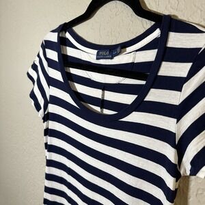 POLO RALPH LAUREN Navy Blue Stripe Maxi Dress Long Tee Dress Preppy Nautical